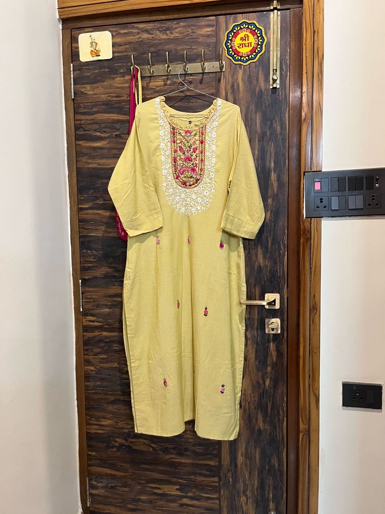 Hand Embroidered Yellow Kurta