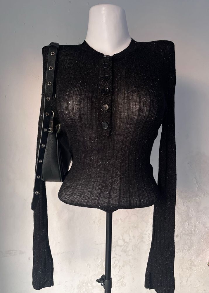 Sparkly Black Long Sleeve Top