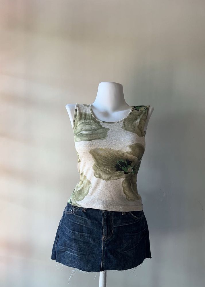 vintage Floral Print Sleeveless Tank Top