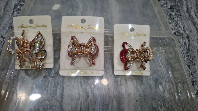 Set of 3 Rhinestone Hair Claw Clips