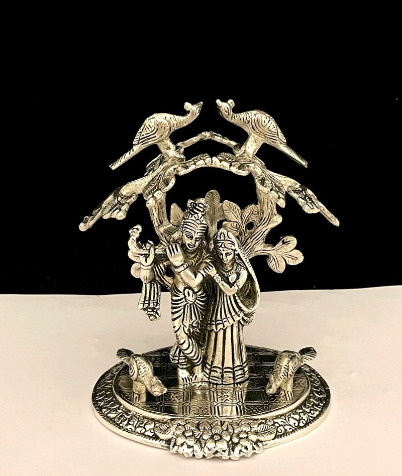 Metal Oxidised Radha Krishna Under Tree