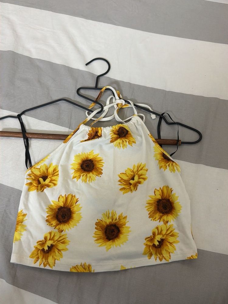Sunflower Print Halter Top