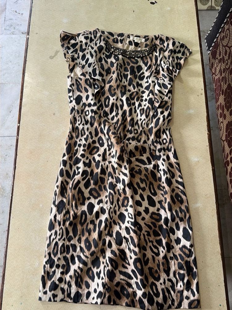 Leopard Print Beaded Neck Dress