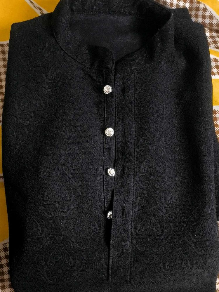Men's Black Jacquard Kurta