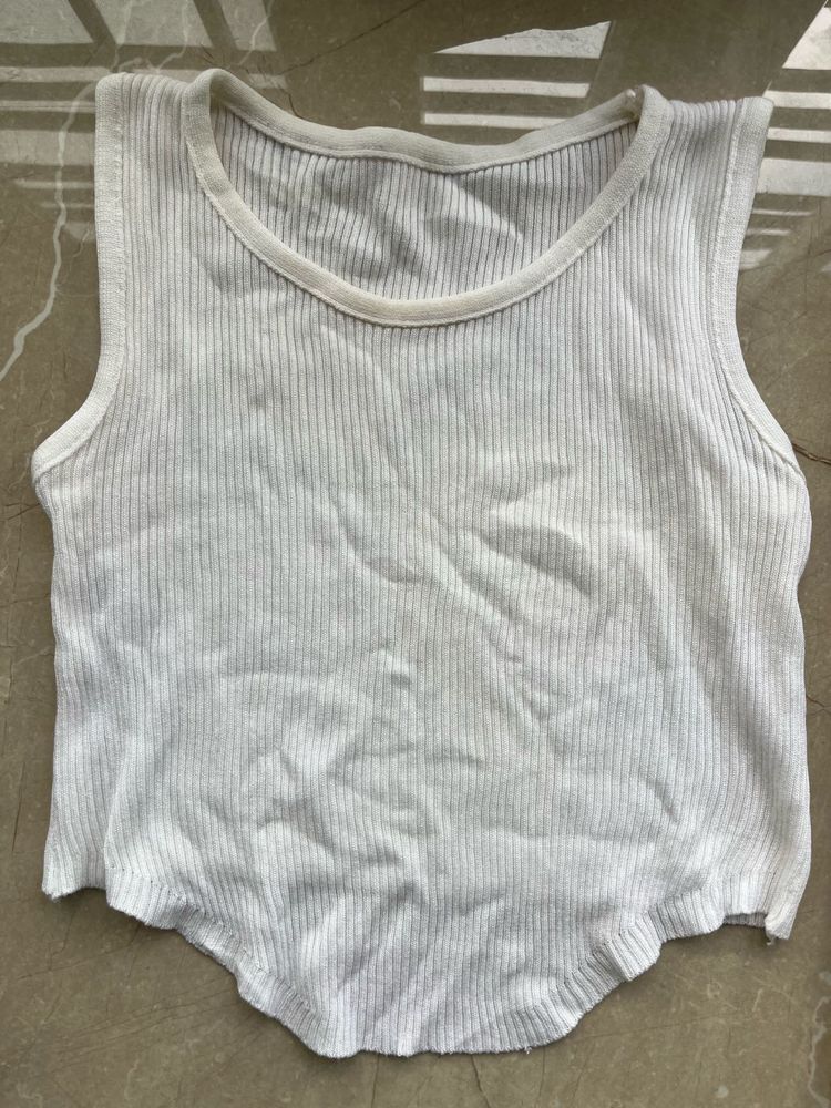 White Ribbed Tank Top