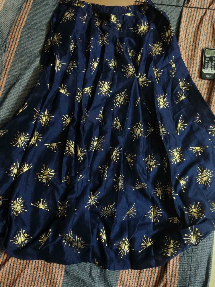 Navy Blue Skirt with Golden Starburst Print
