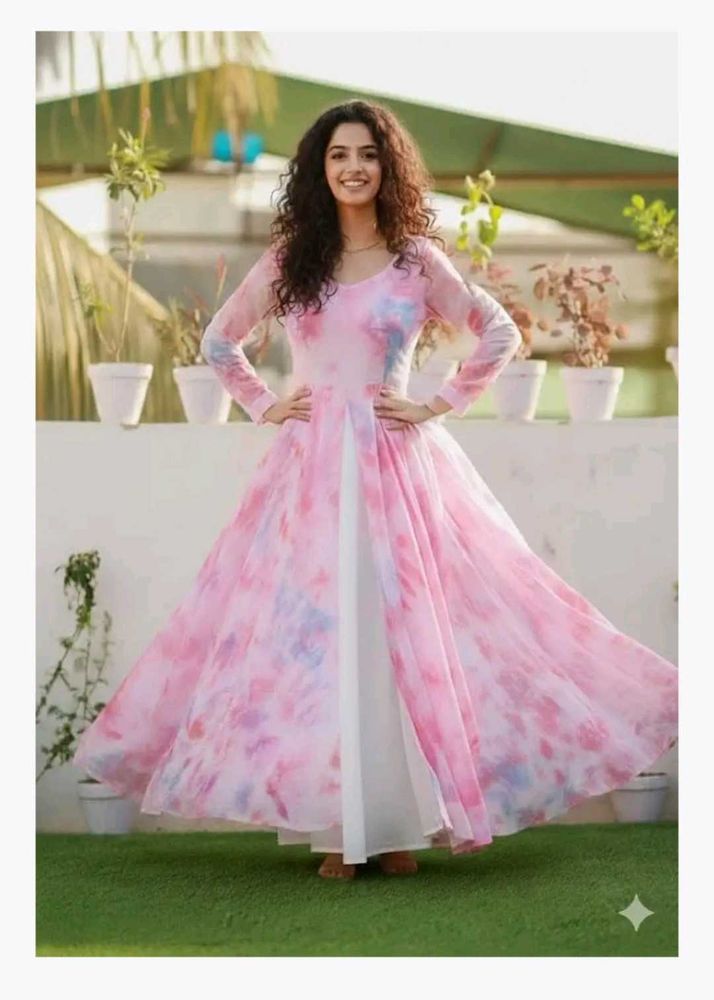 Elegant Pink Tie-Dye Maxi Dress one psc