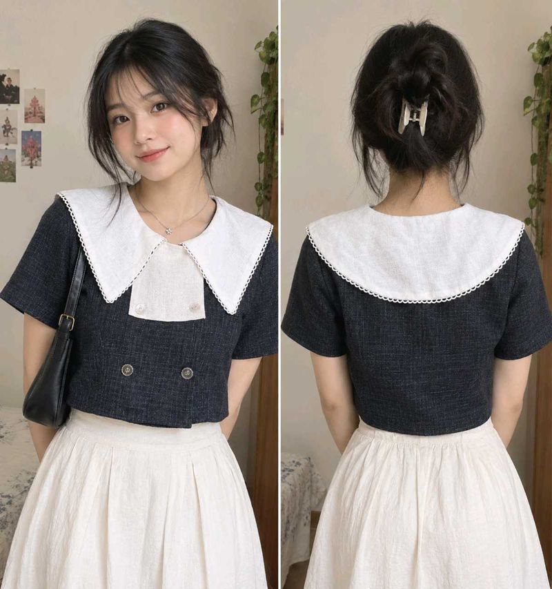 🌼Cute Peter Pan Collar Cropped Top