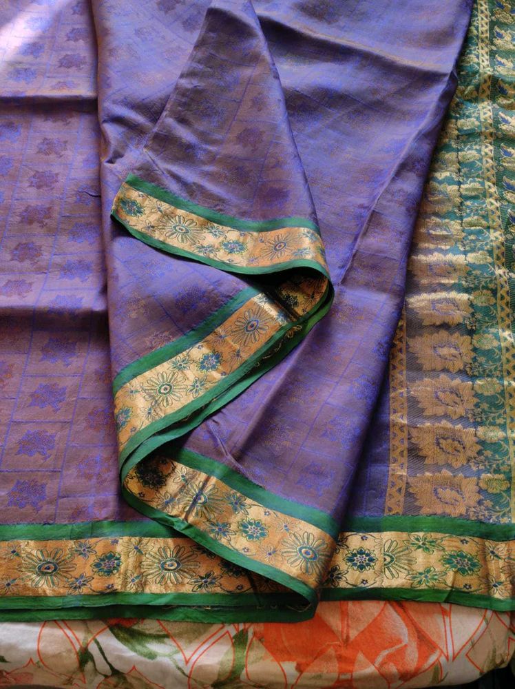 Purple Silk Saree with Green Border