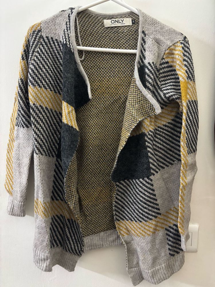 ONLY Plaid Knit Front Open Shrug/ Cardigan