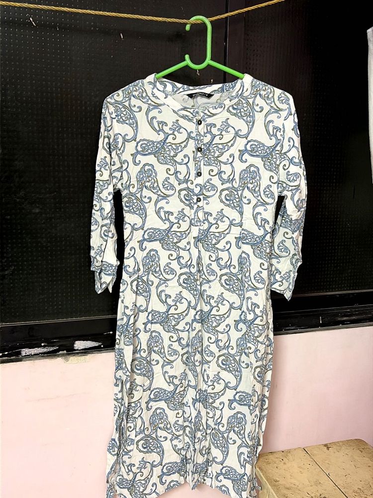 White Paisley Print Kurta