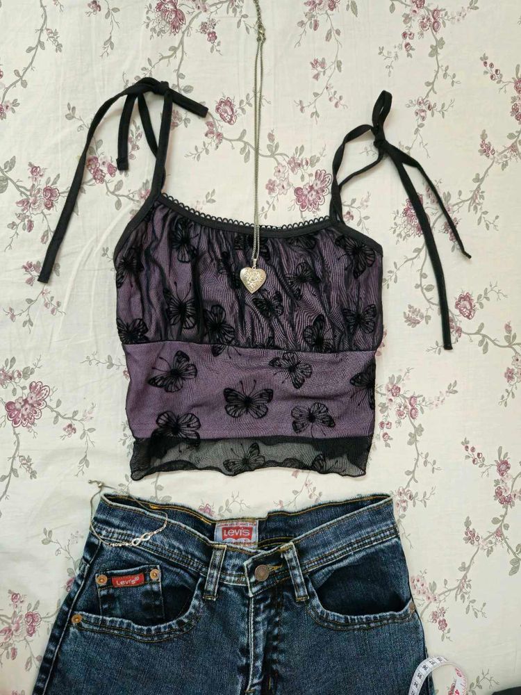 Whimsical Butterfly Mesh Crop Top