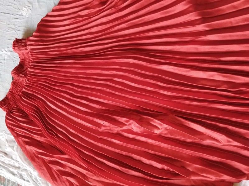 Chic Pleated Red long Skirt