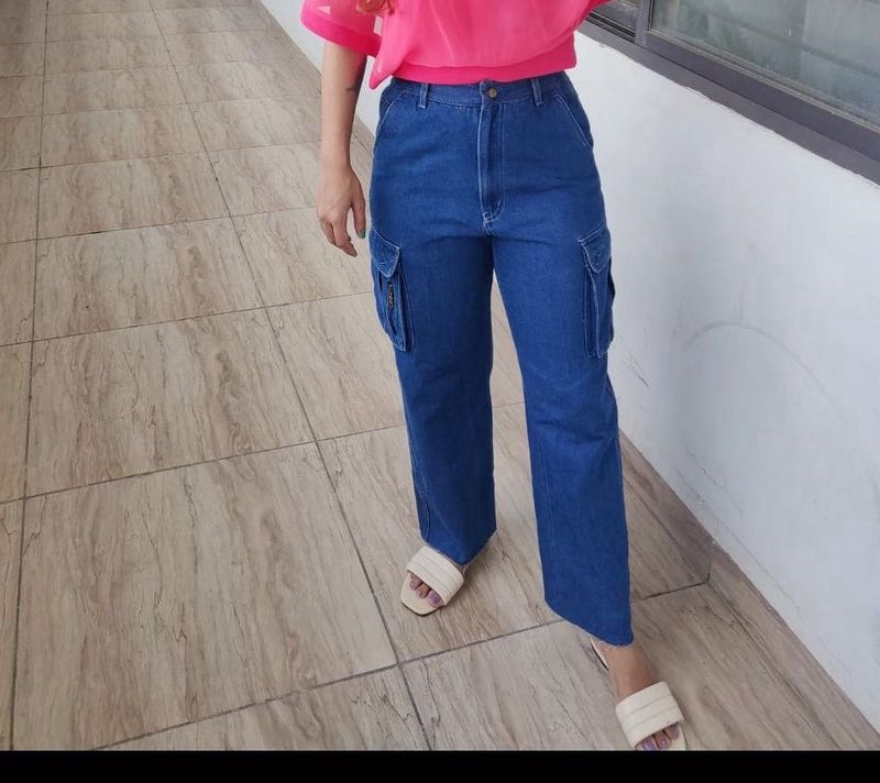 Blue Denim Cargo Pants