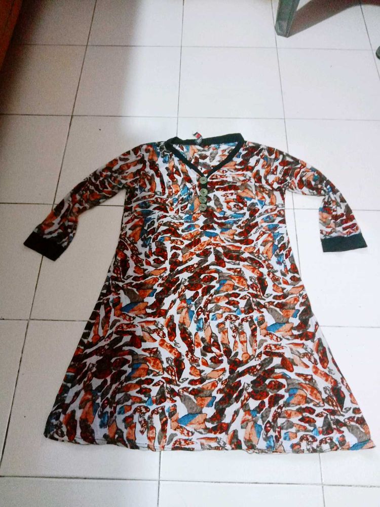 Patterned Long Sleeve Dress
