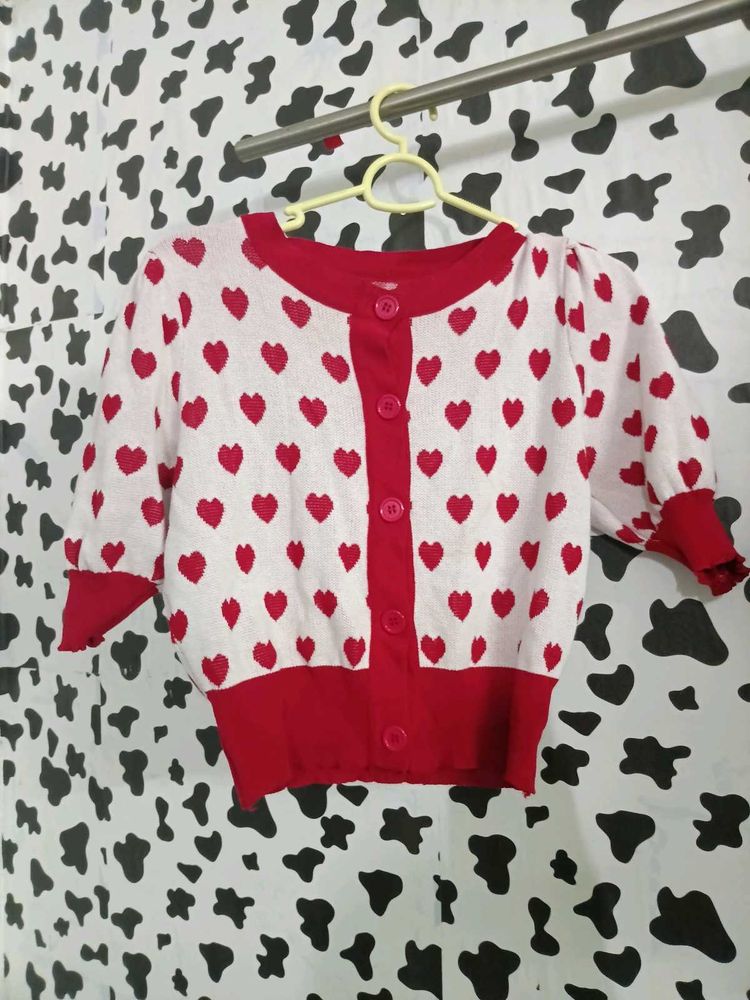 Cute Heart Print Cardigan