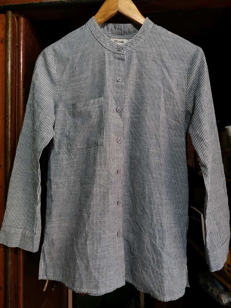 Striped Mandarin Collar Shirt