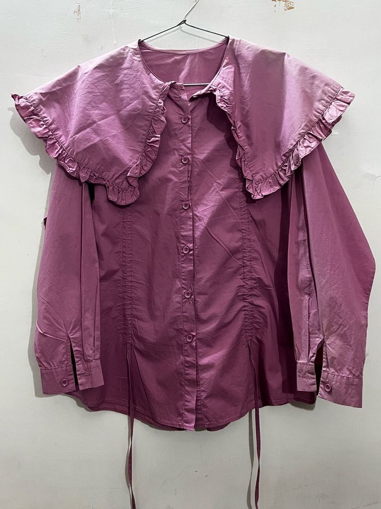 vintage  Pink Ruffle cape collar shirt
