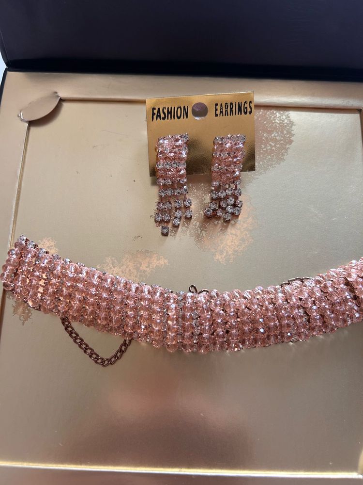 Peachy light pink- choker &amp; Earring Set