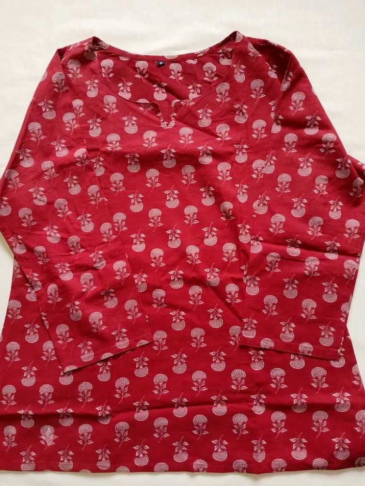 Red Printed Cotton Kurti ❤️