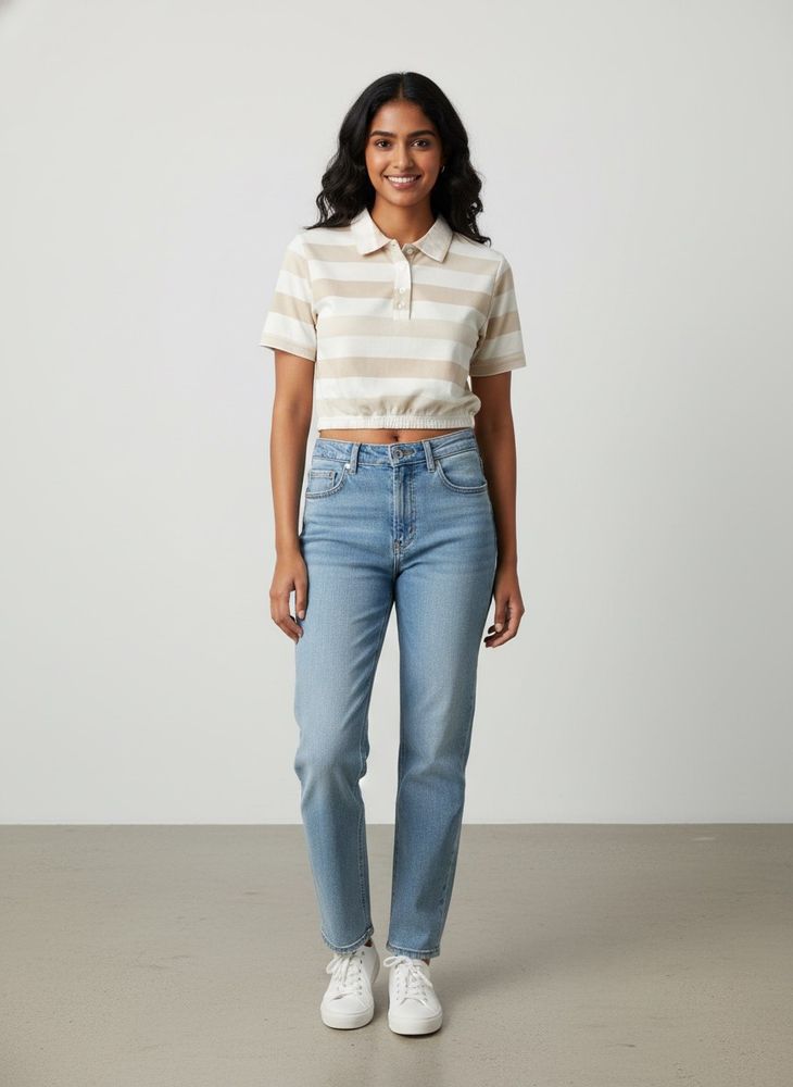 Striped Cropped Polo Top
