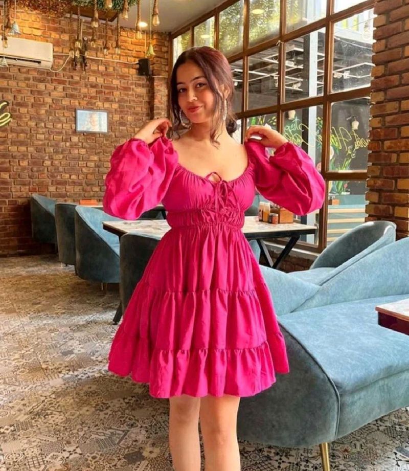 chic Hot Pink Ruffled Mini Dress