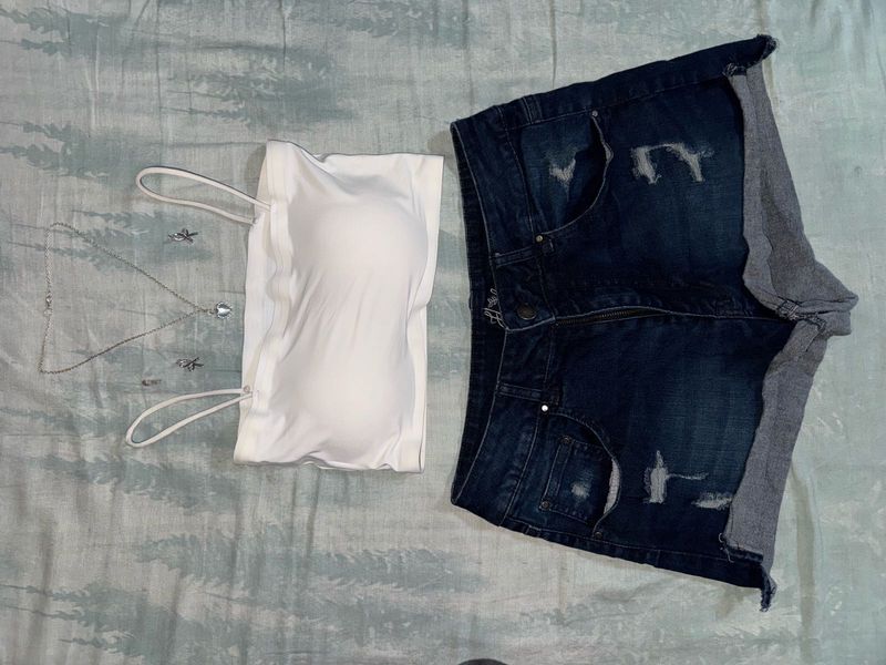 Distressed Denim Shorts