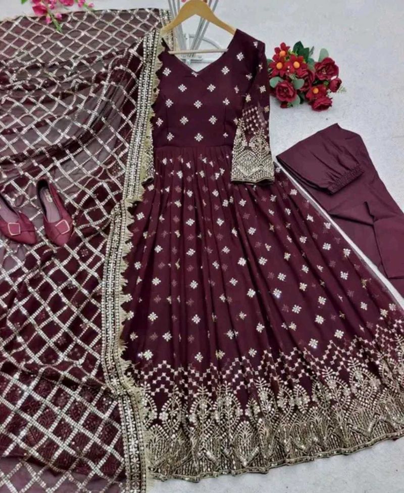Maroon Embroidered Anarkali
