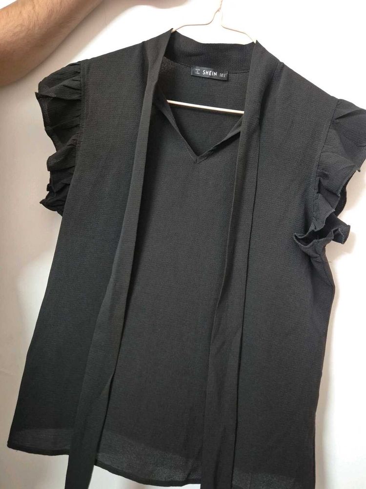 Chic Black Tie-Neck Top