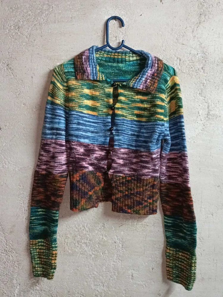 Trendy Winter Cropped Cardigan Sweater Multicolour