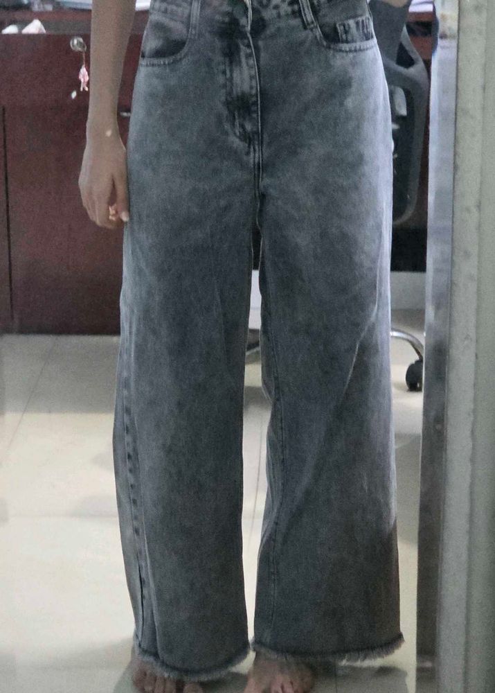 MAX Washed Wide Leg Denim Jeans