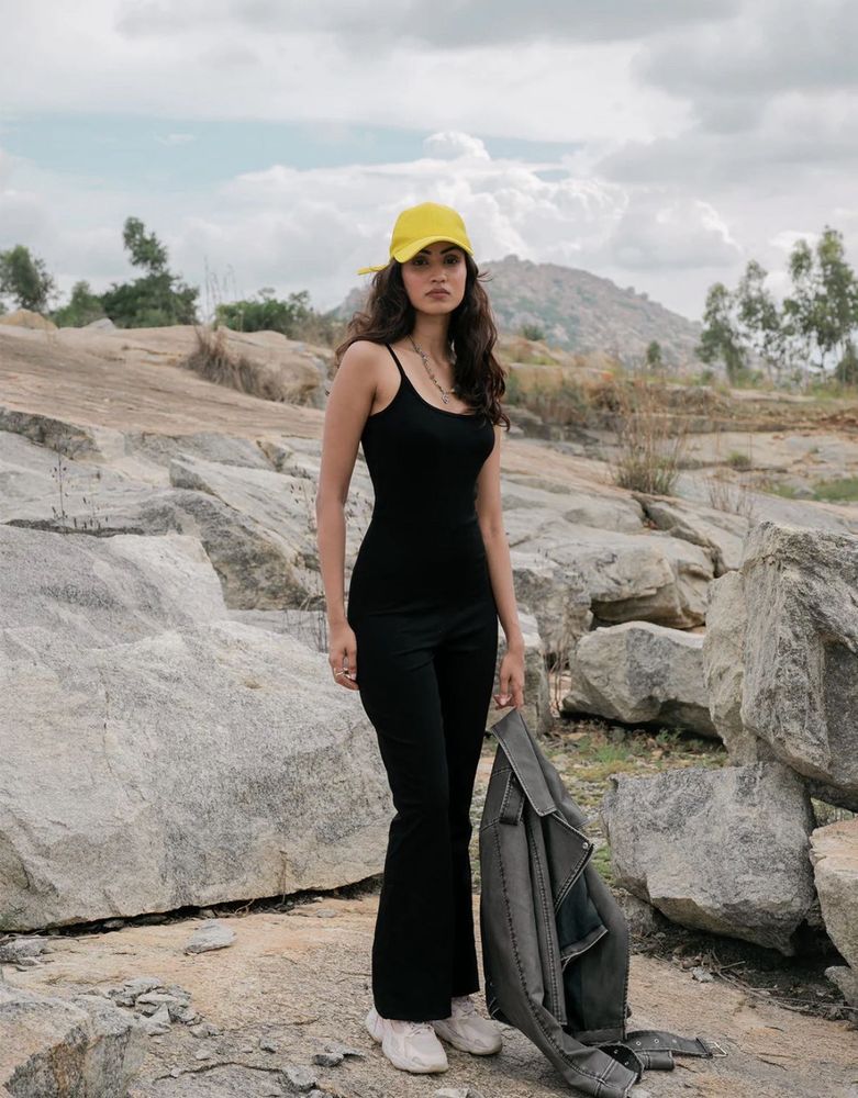 black bodycon flared bottom jumpsuit