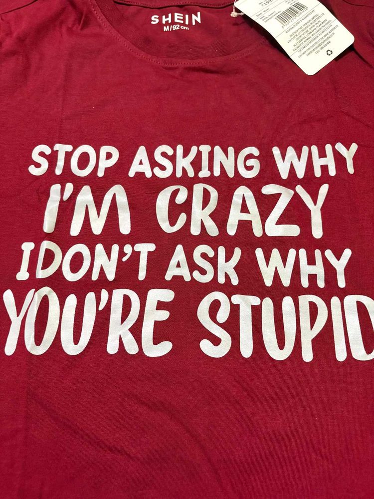 SHEIN Slogan Graphic Tee - Burgundy Red