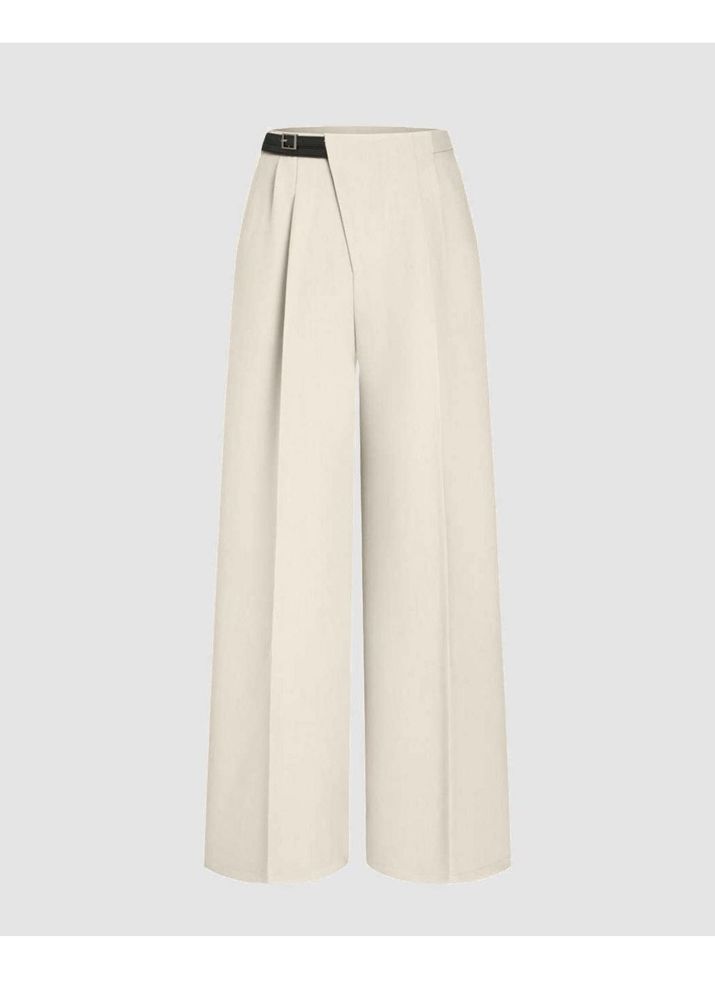 Elegant Cream Wide Leg Pants with Belt