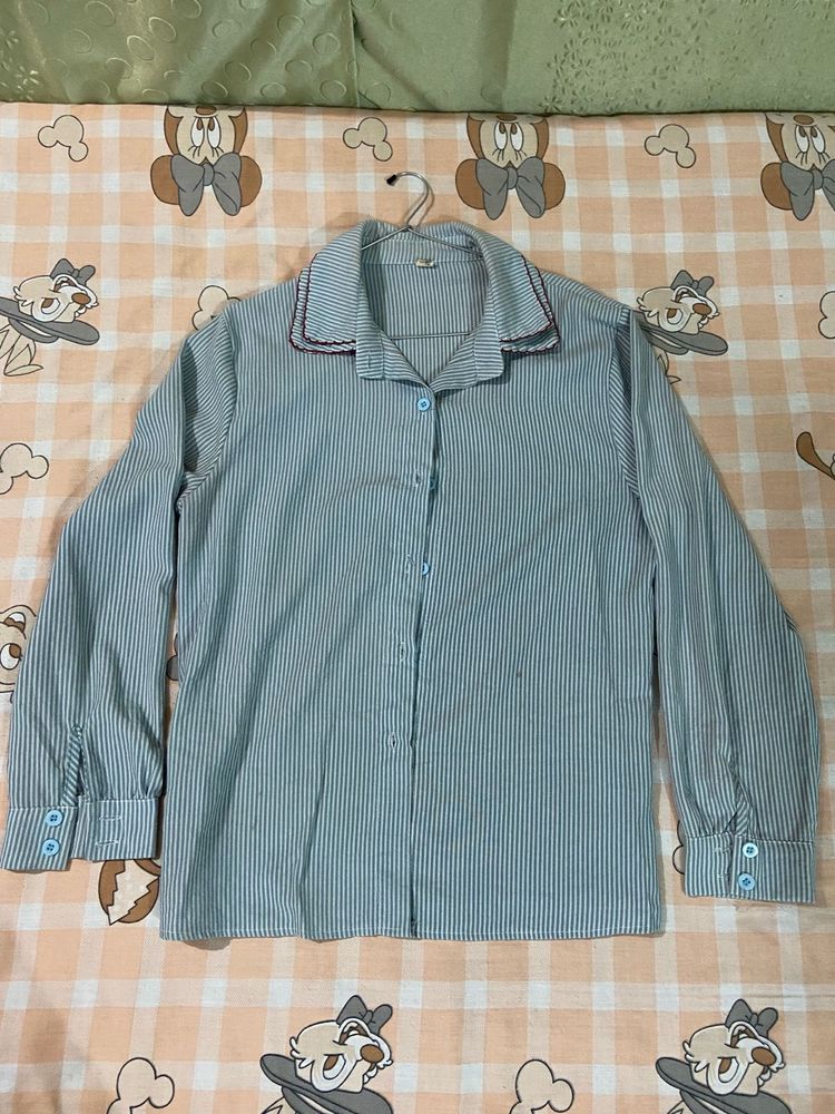 Vintage Striped Button-Up Blouse