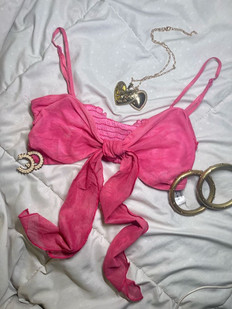 Pink Bow Crop Top