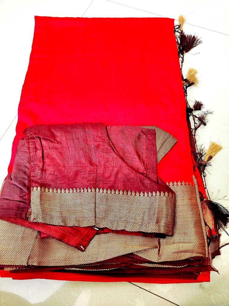 Red Saree with Blouse tailor stiched 40
