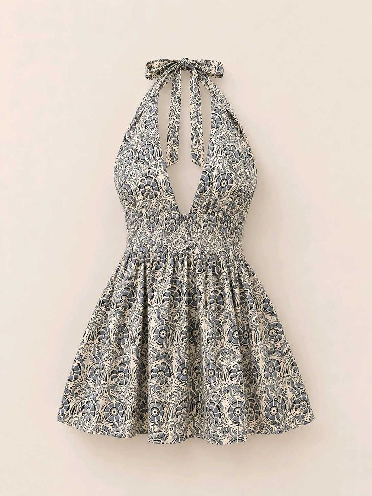 Boho Floral Halter Neck Mini Dress
