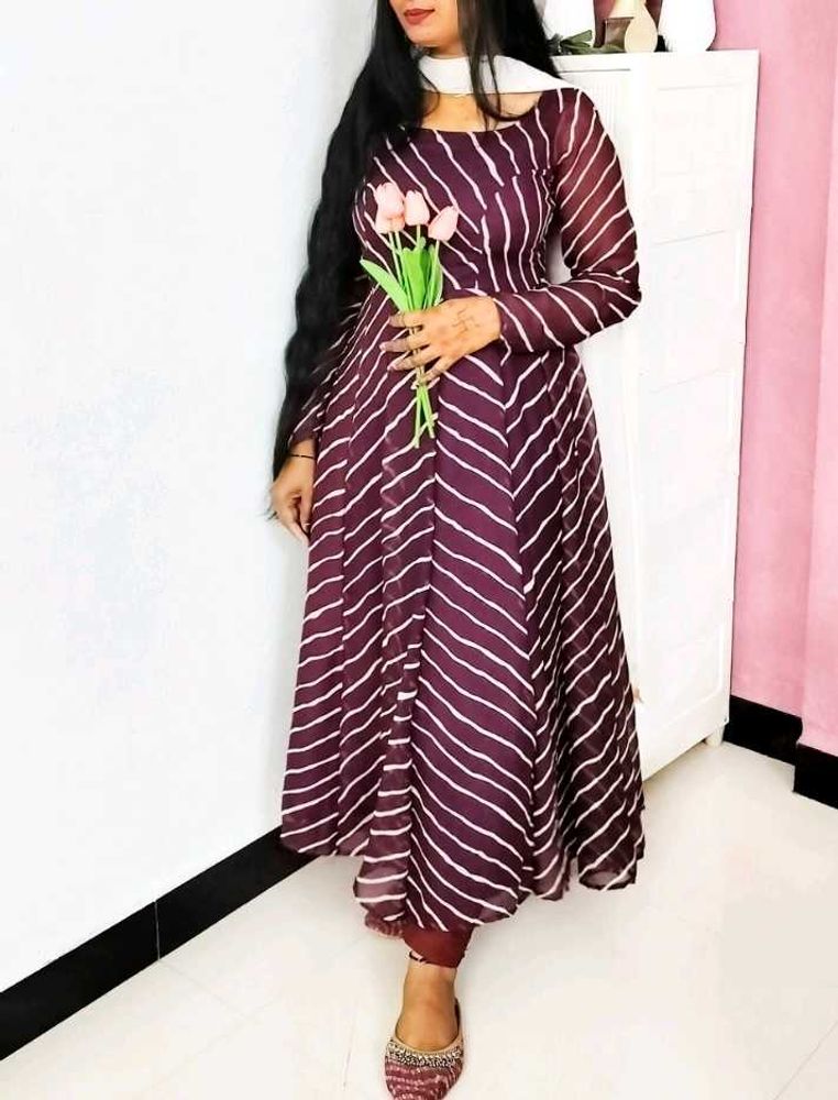 Stylish Purple Striped Anarkali Only Kurta