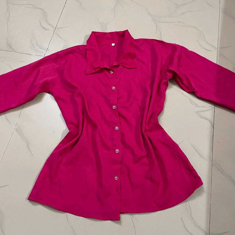 Vibrant Pink Collared Button-Up Shirt