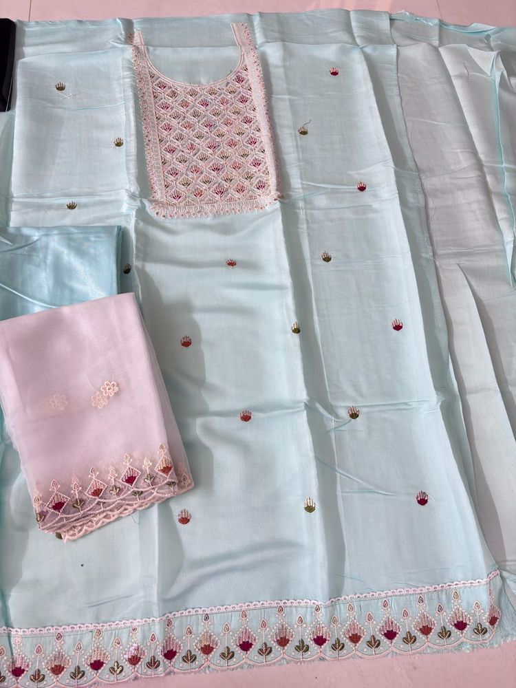 Elegant Sky Blue Embroidered Kurta Set