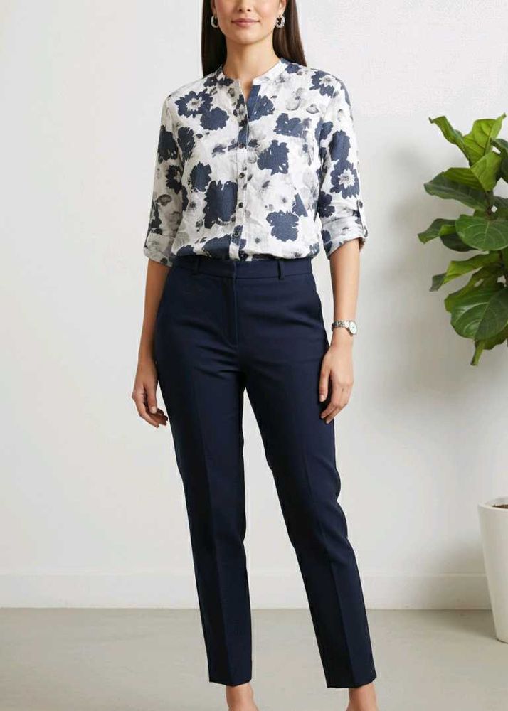 Elegant white and Navy printed cotton casual shirt