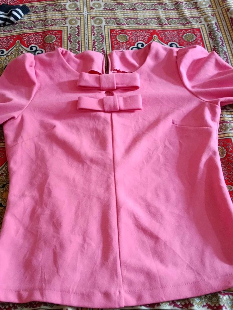 Chic Pink Bow Detail Top