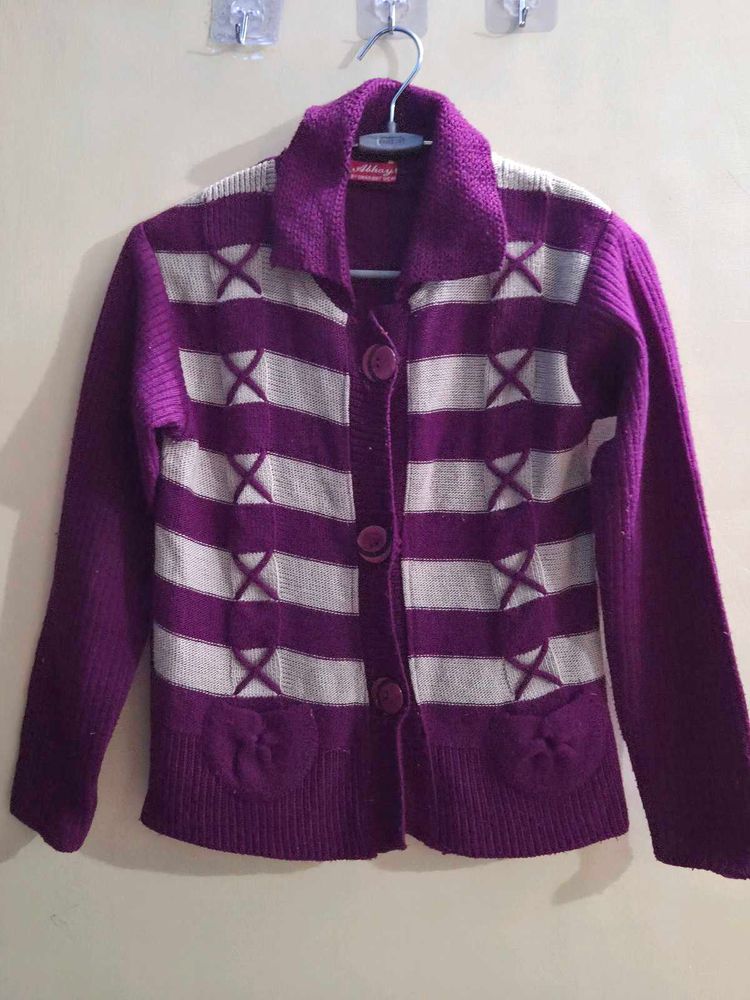 Cozy Purple Striped Cardigan