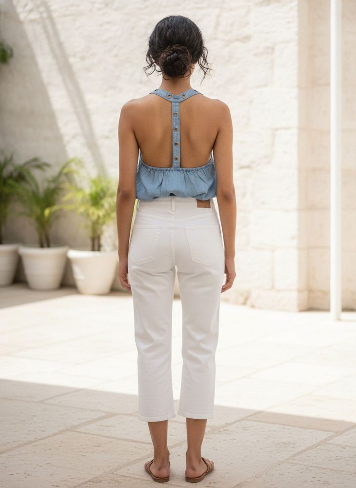 Blue Chambray Halter Neck Top