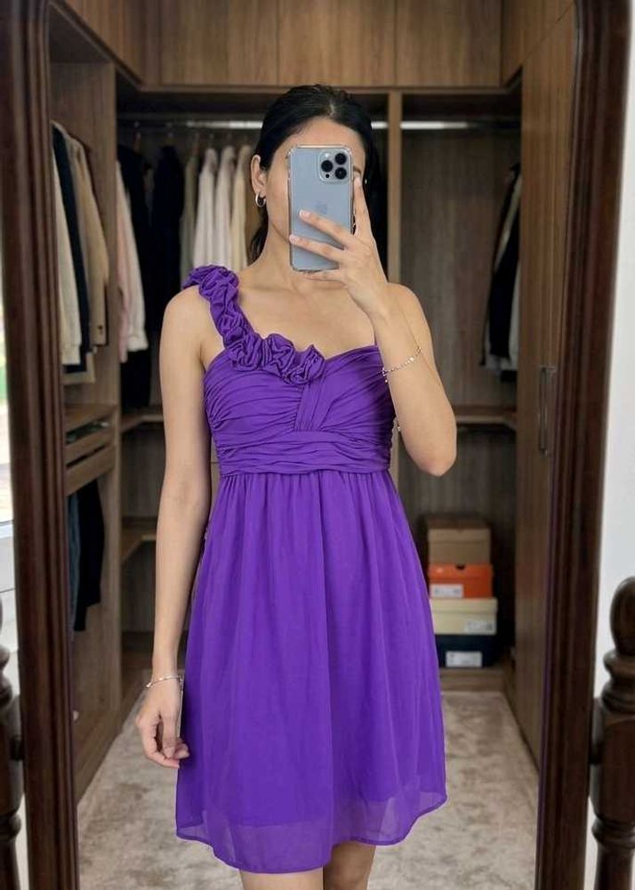 Chic Purple One-Shoulder Ruffled Dress