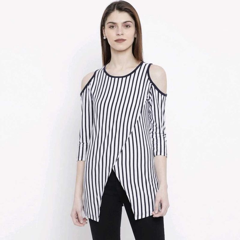 Women's Chic Striped Cold Shoulder Top