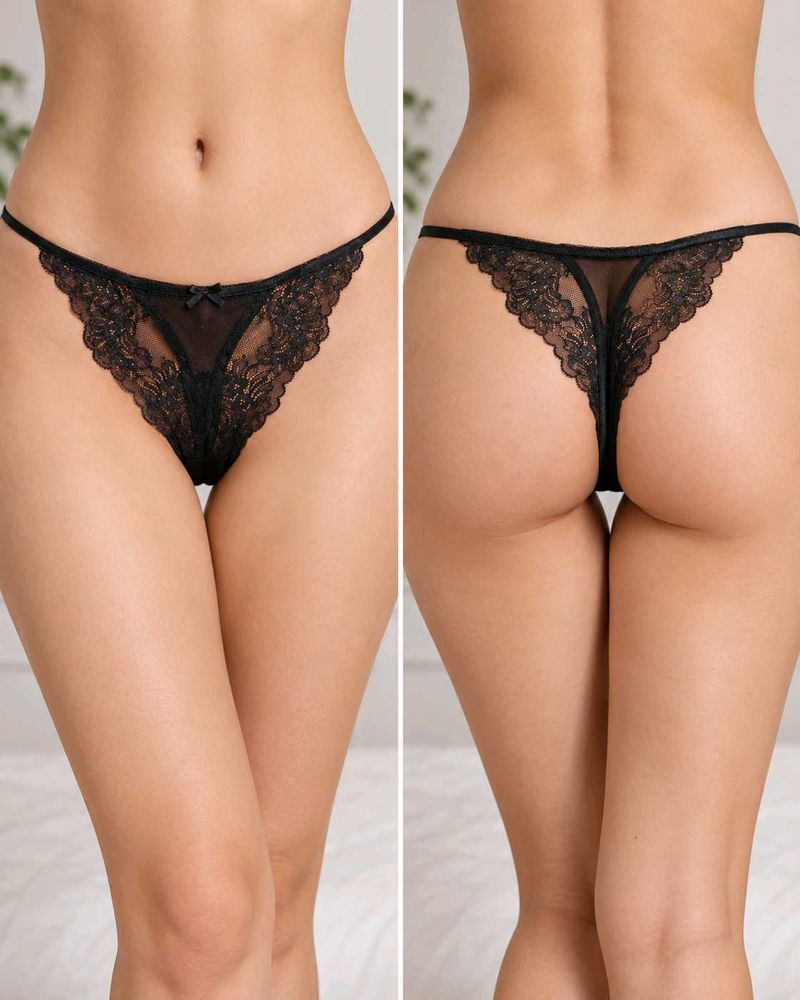 George Black Lace Thong Brief