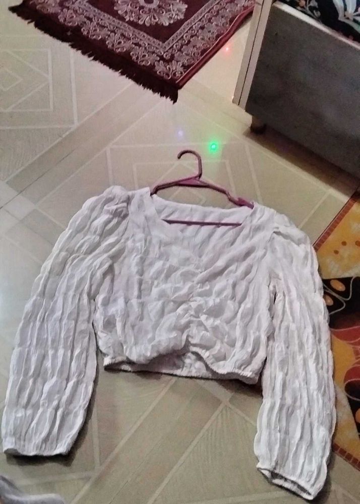 Chic White Ruched Crop Top