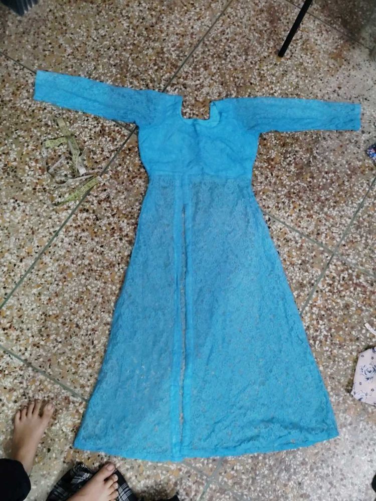 Elegant Blue Lace Ethnic Gown